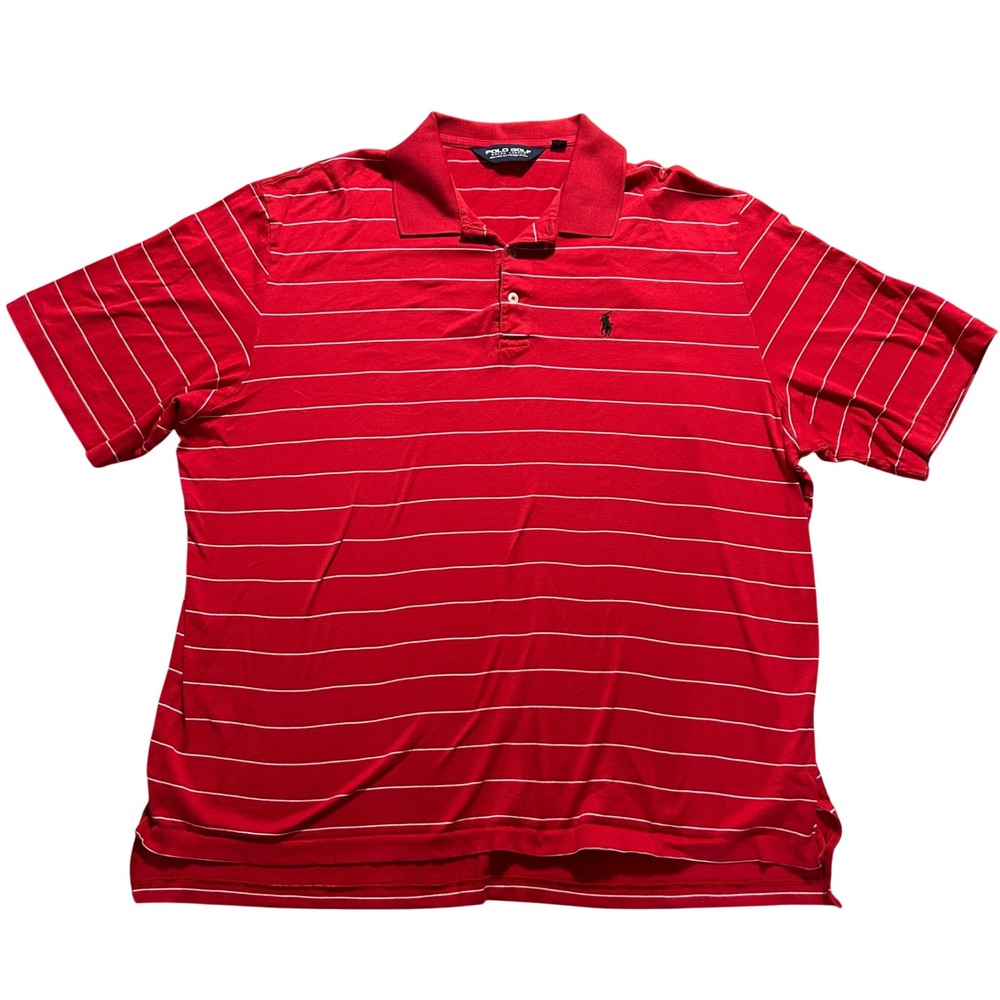 Polo Golf Ralph Lauren Polo Mens XL Red Striped Pima Cotton Short Sleeve Shirt